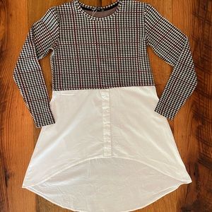 Stradivarius Houndstooth Top with High Front Hem, Size Small